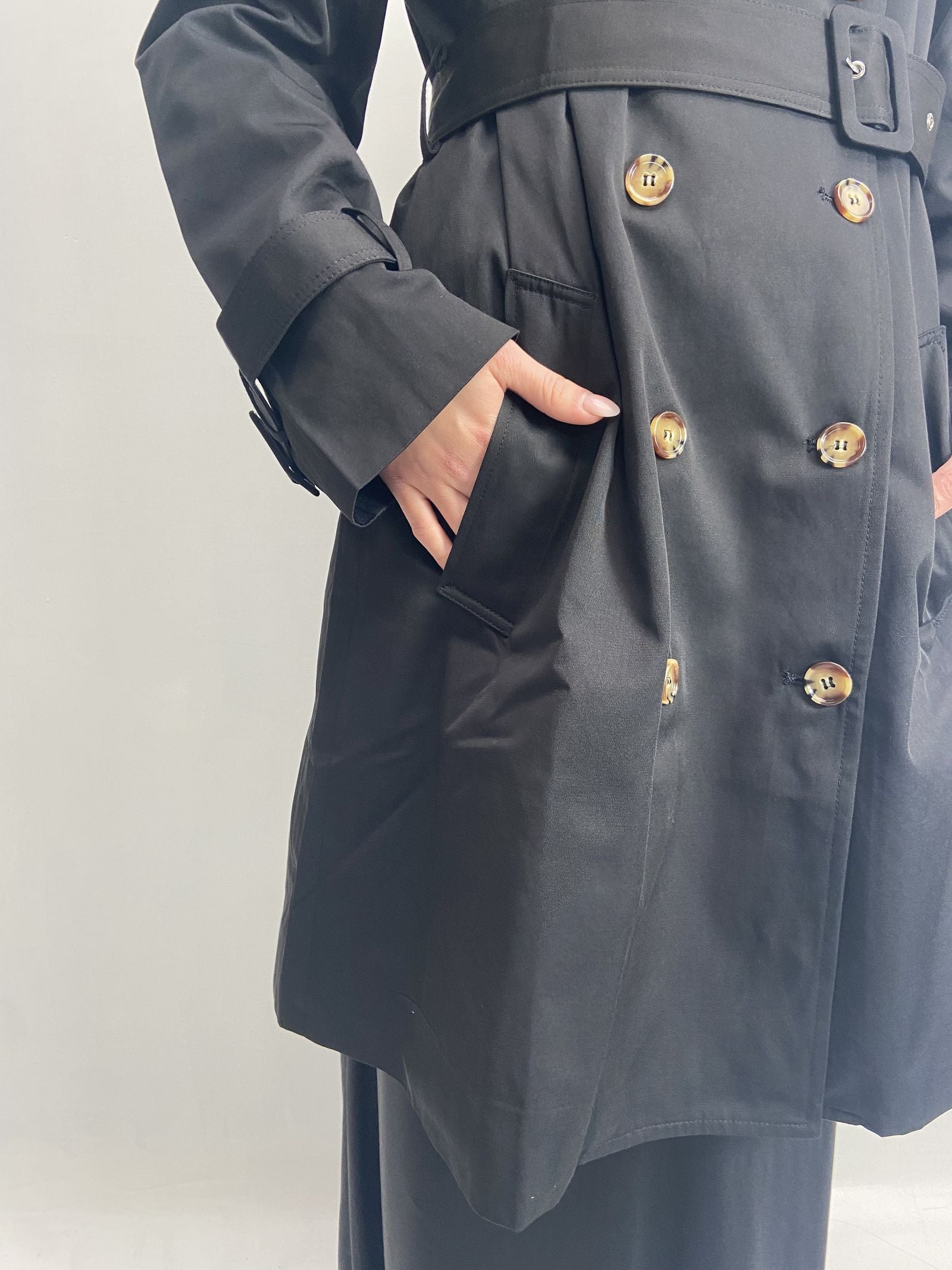 Trench doppio petto con cintura 333 NERO OFELIA 