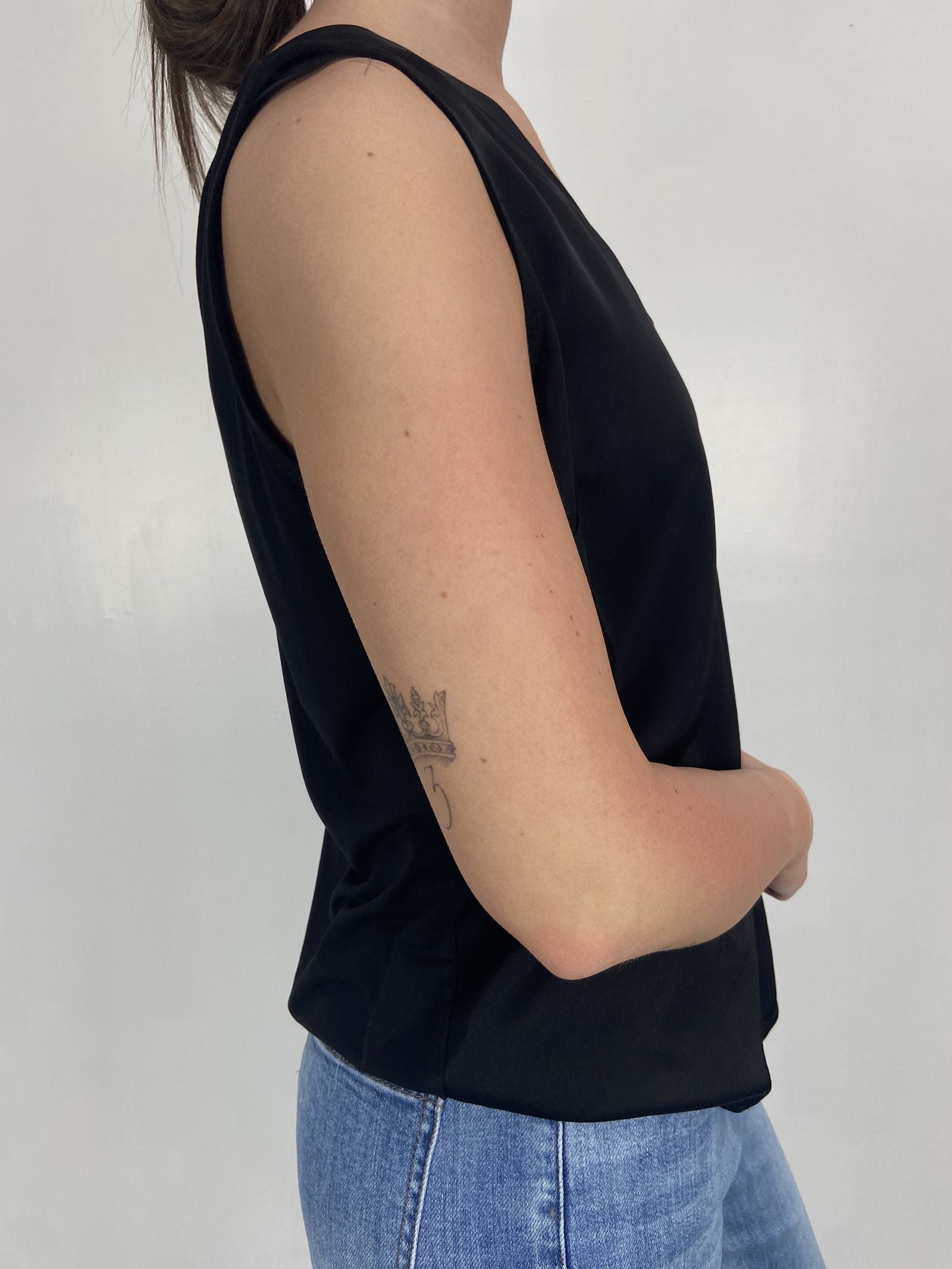 Top smanicato bimateriale 4005 NERO OFELIA 
