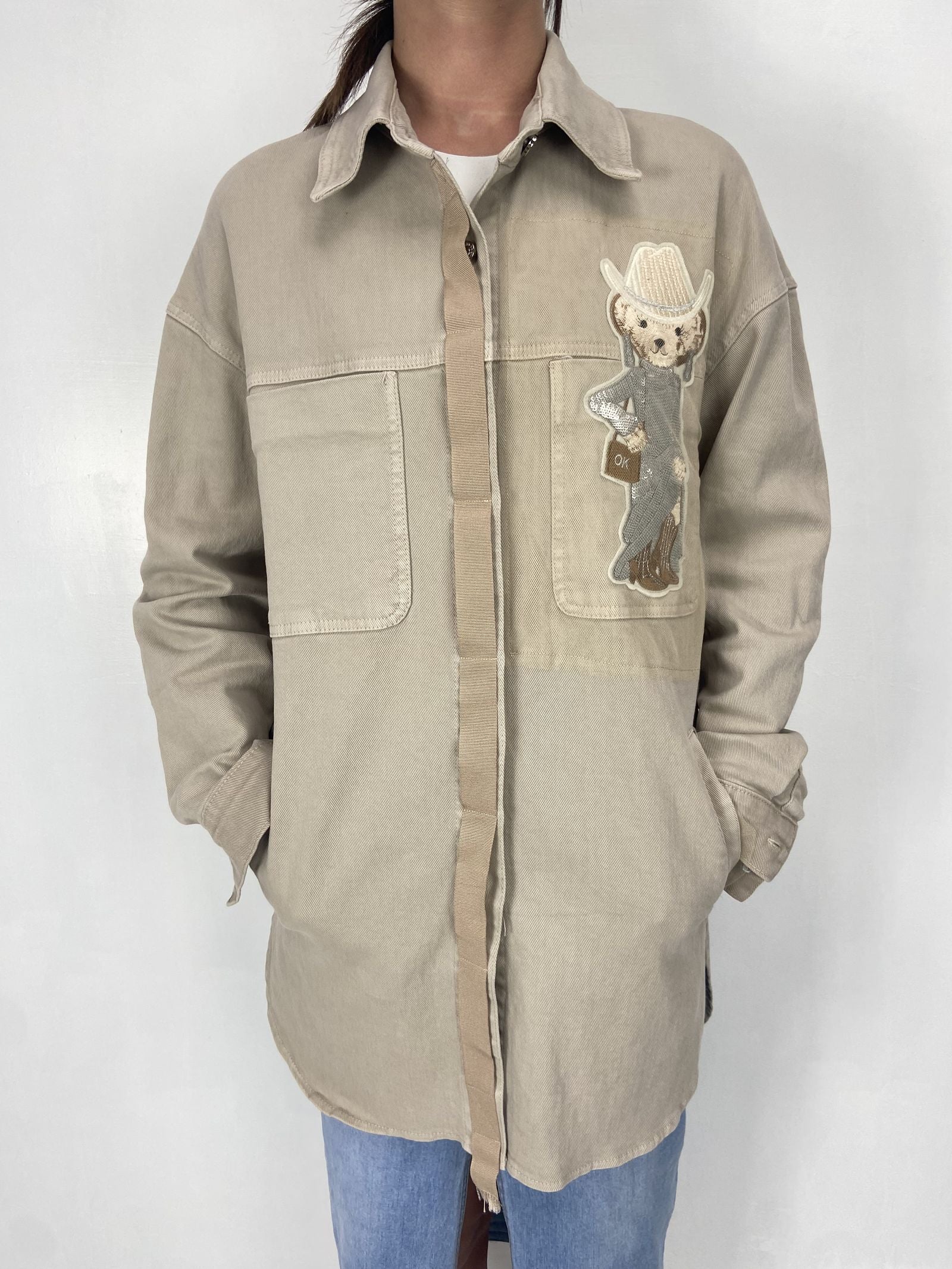 Giacca lunga con orsetto 525106 CAMMELLO OFELIA 