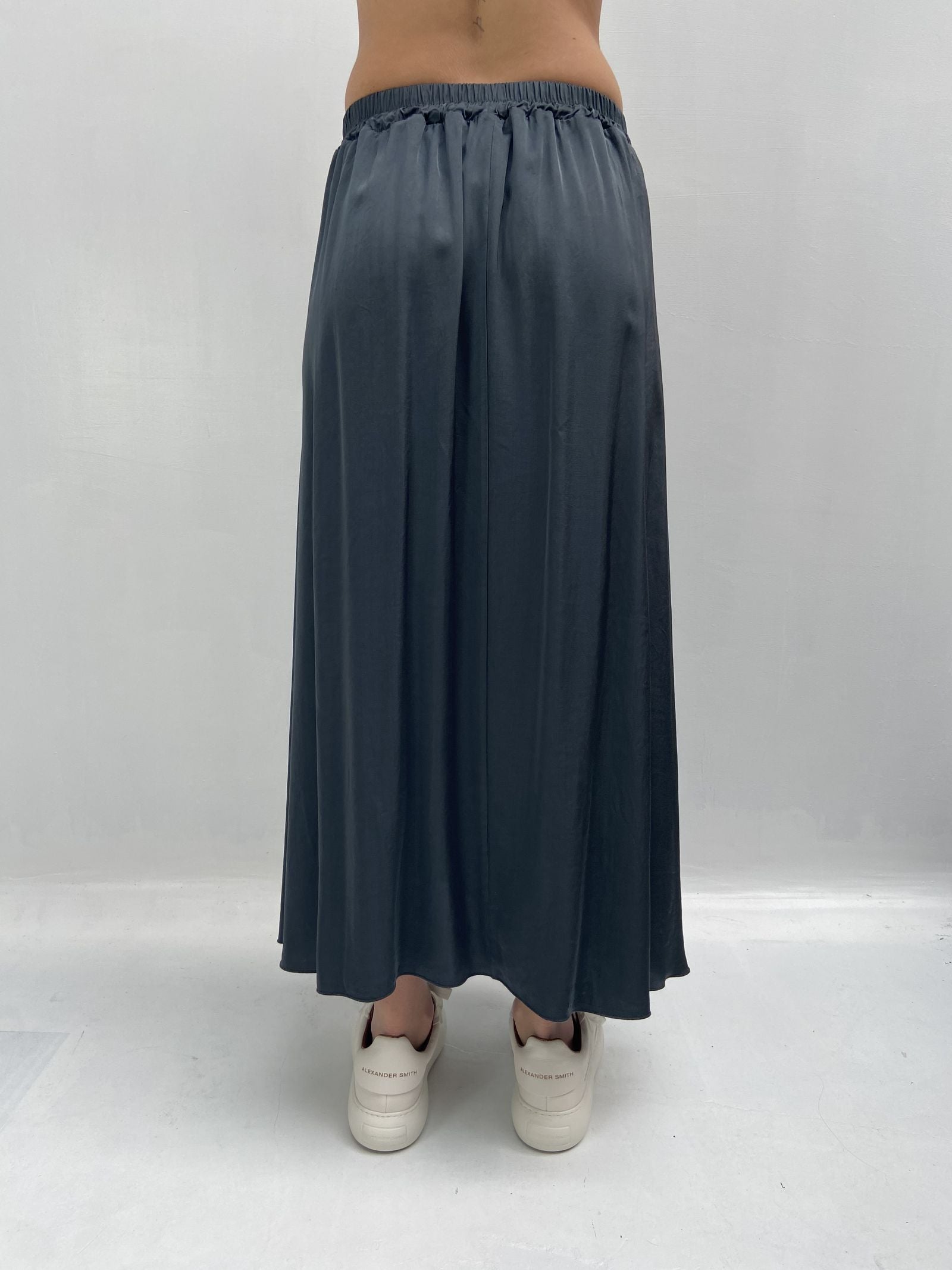 Gonna lunga satinata con elastico in vita 8078 GRIGIO OFELIA 