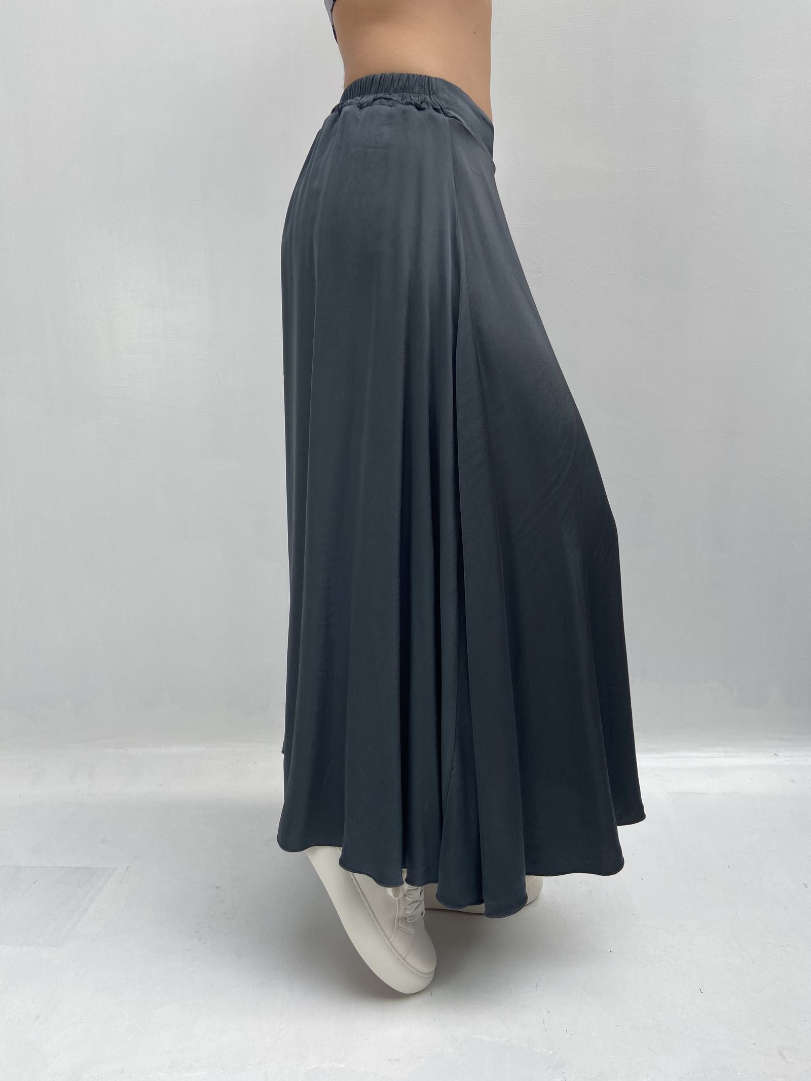 Gonna lunga satinata con elastico in vita 8078 GRIGIO OFELIA 