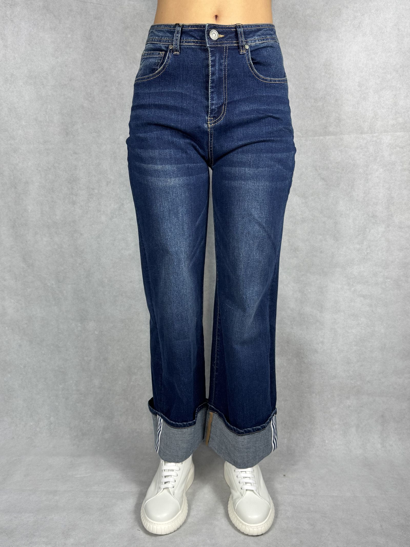 Jeans vita alta e gamba dritta con risvolto 824115JC771 DENIM OFELIA 