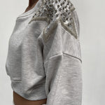 Felpa corta con stella argento A1277 GRIGIO OFELIA 