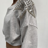 Felpa corta con stella argento A1277 GRIGIO OFELIA 