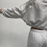 Felpa corta con stella argento A1277 GRIGIO OFELIA 