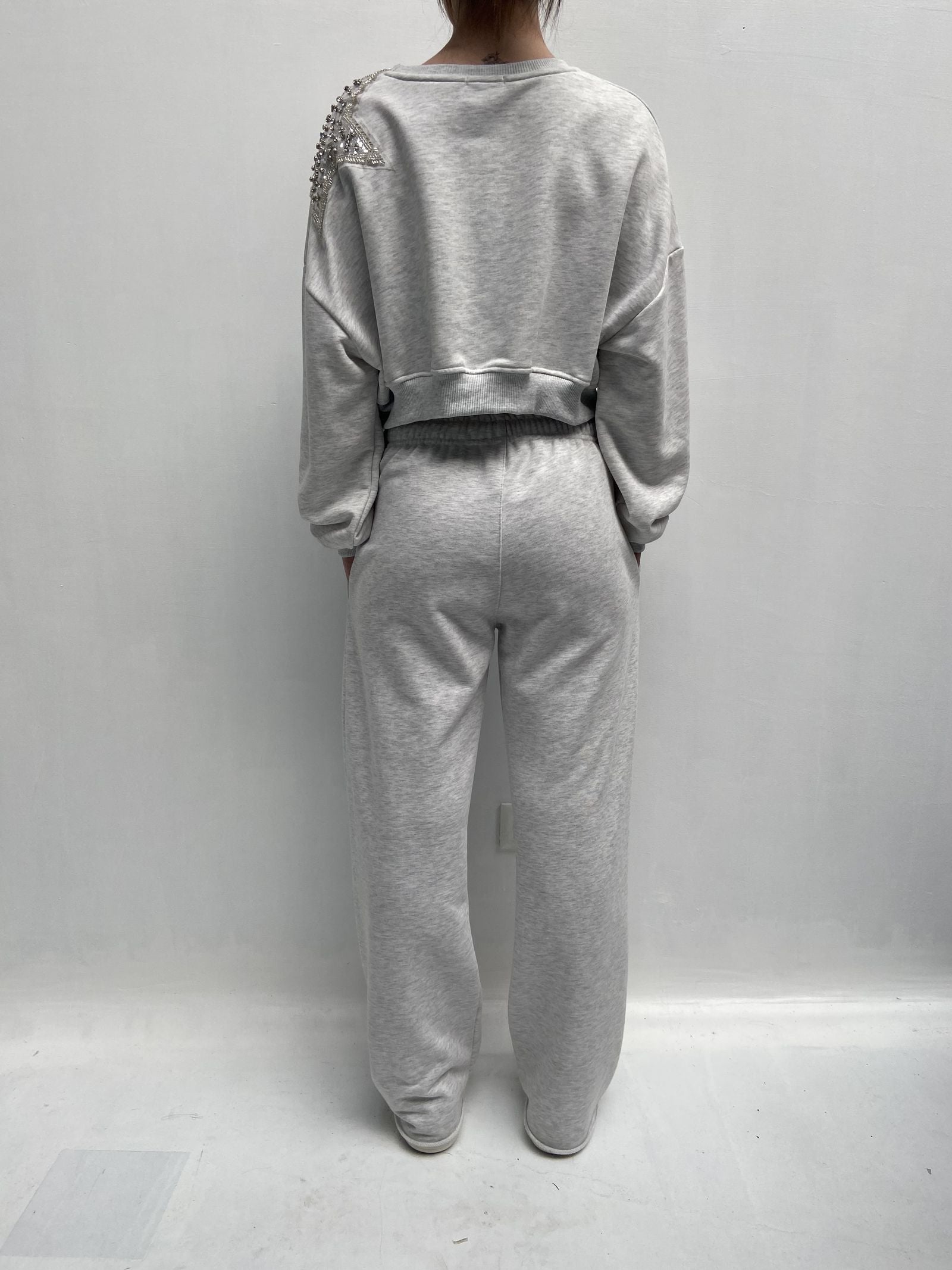 Felpa corta con stella argento A1277 GRIGIO OFELIA 