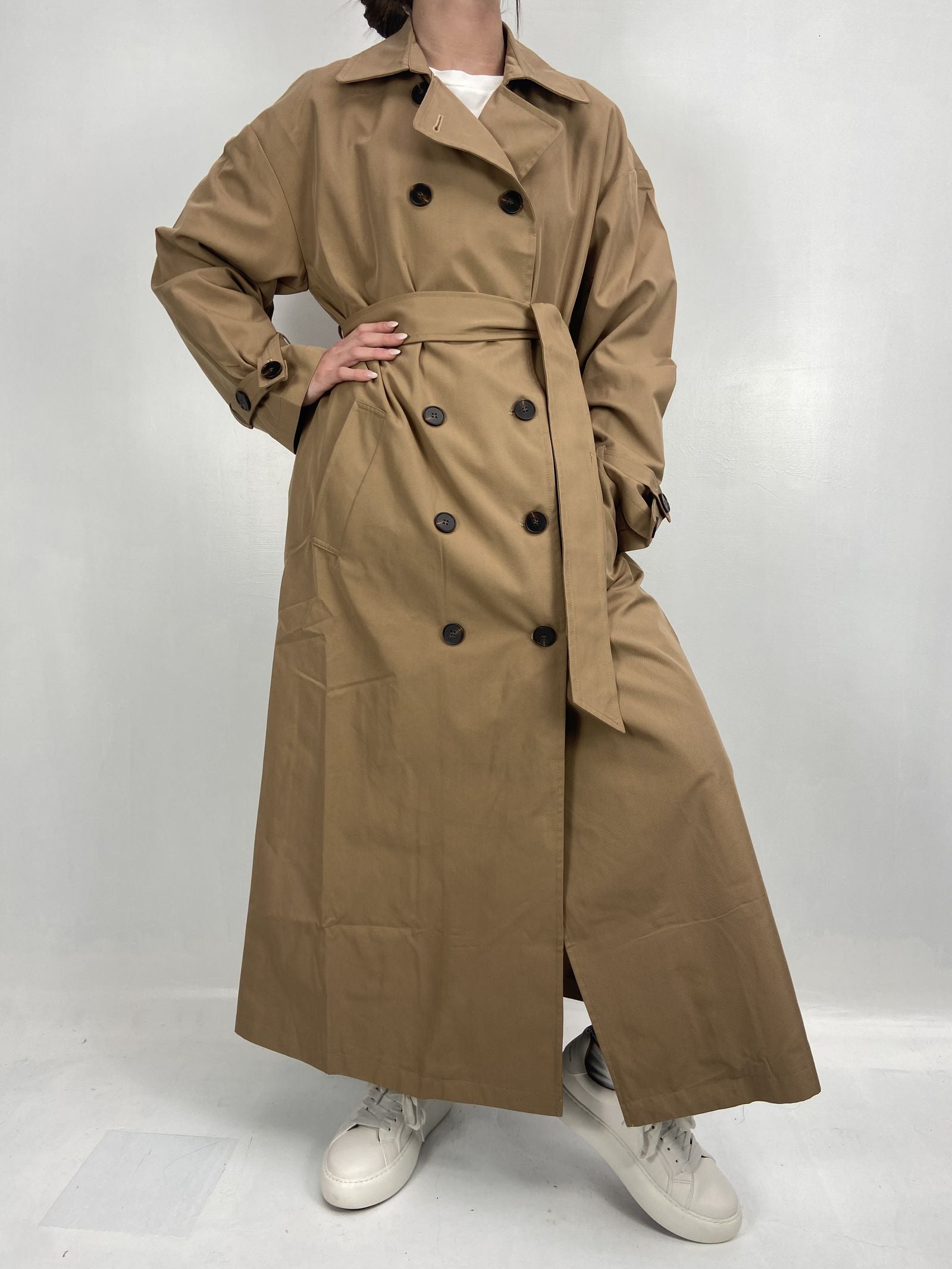 Trench lungo doppio petto B9322 CAMMELLO OFELIA 