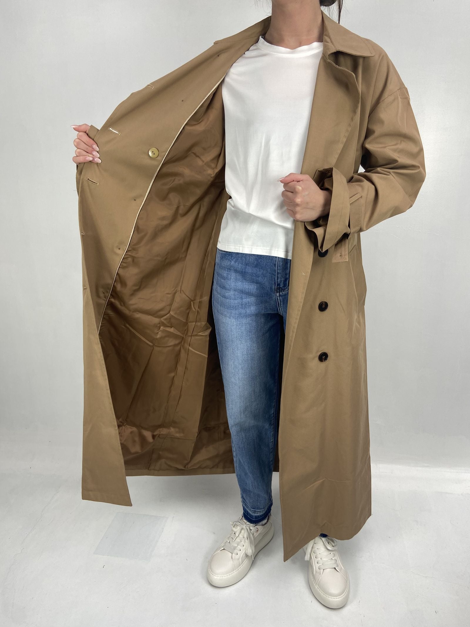 Trench lungo doppio petto B9322 CAMMELLO OFELIA 
