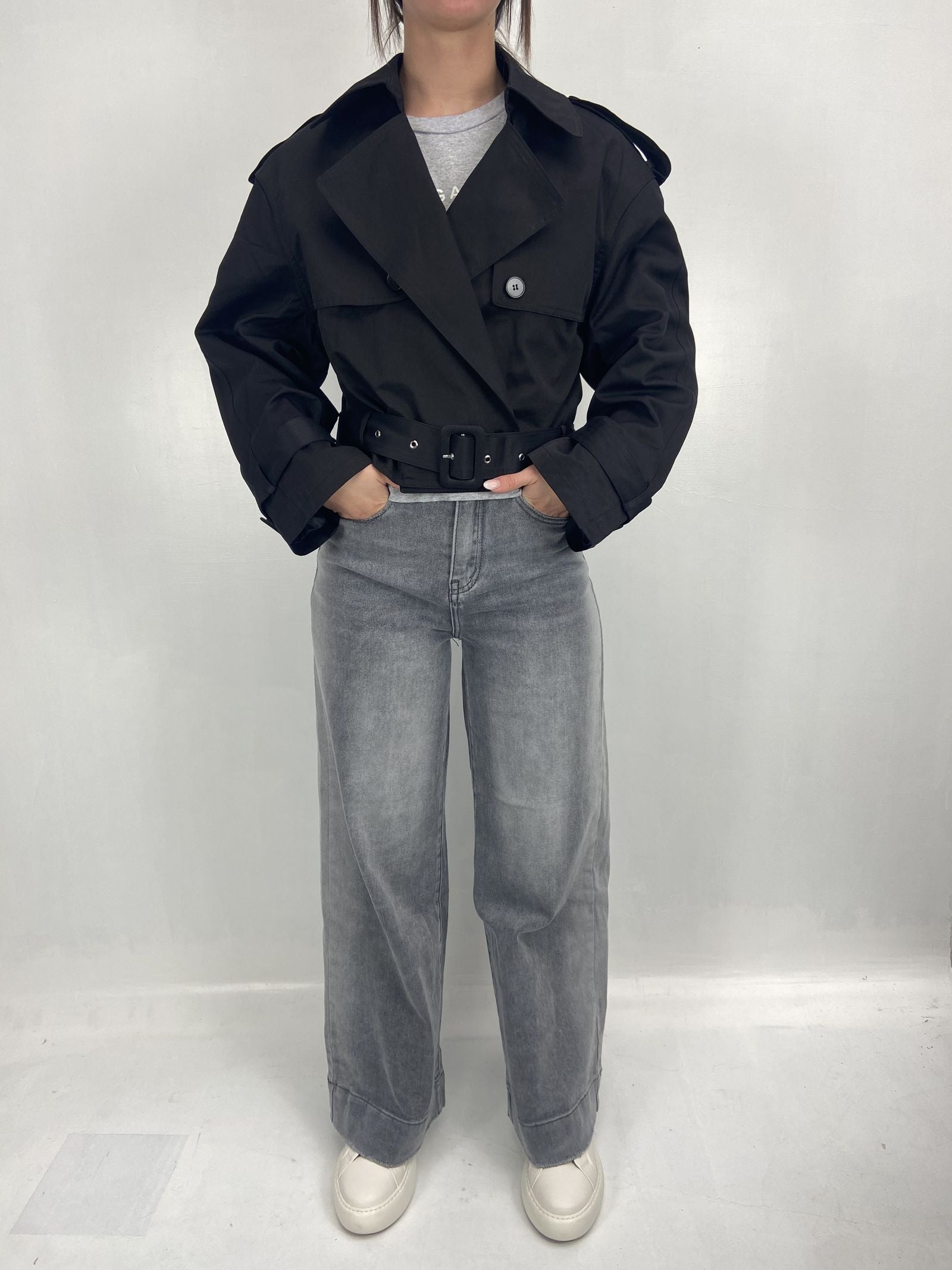 Giacca trench doppio petto B9603 NERO OFELIA 