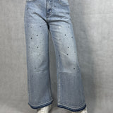 Jeans vita alta e gamba larga con strass JF265 DENIM OFELIA 