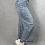Jeans vita alta e gamba larga con strass JF265 DENIM OFELIA 