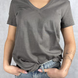 T-shirt basica scollo a V L5560 FUMO OFELIA 