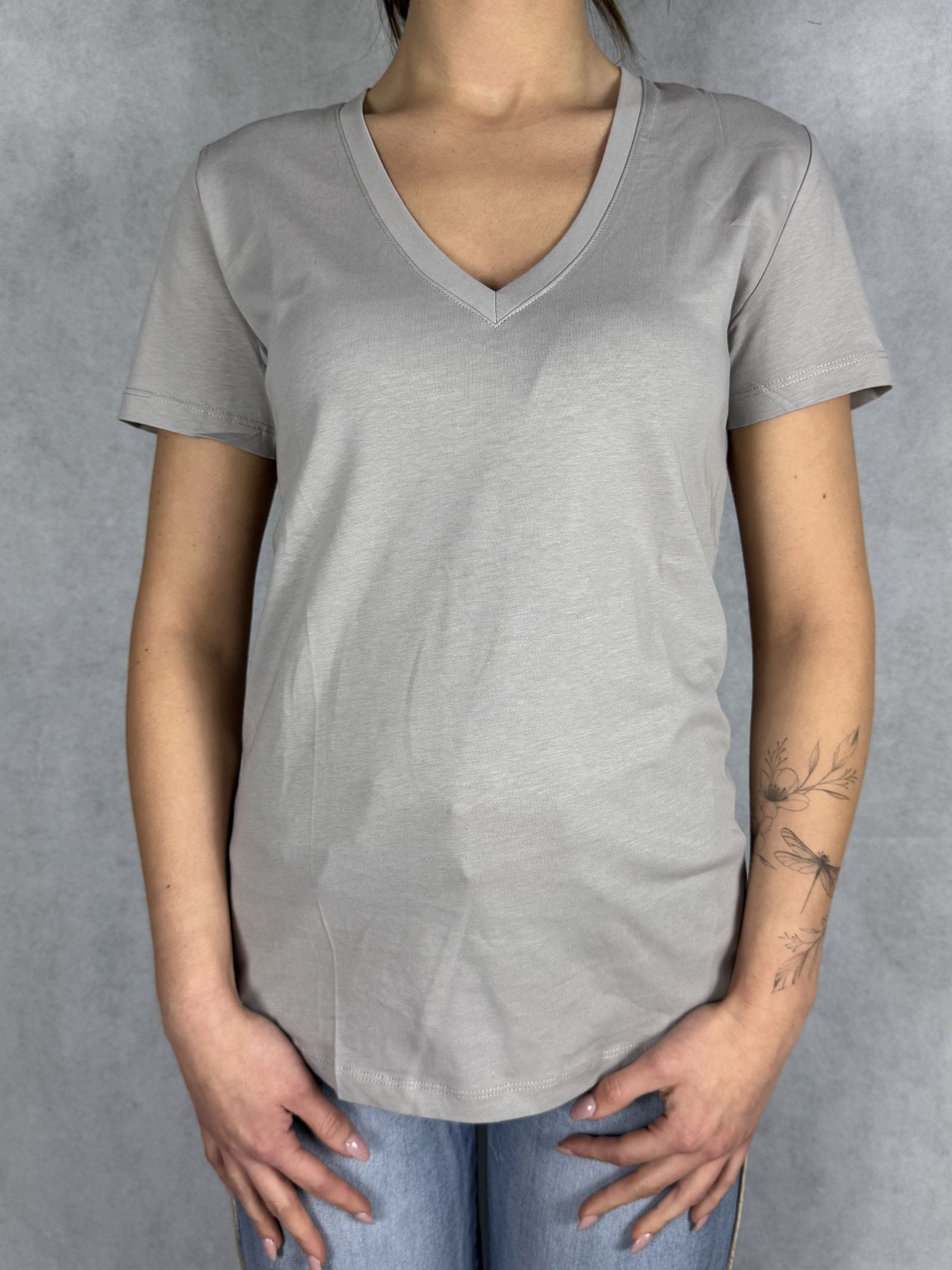 T-shirt basica scollo a V L5560 GRIGIO OFELIA 