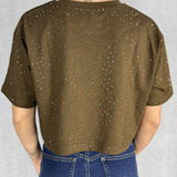 T- shirt girocollo con strass L8586 CIOCCOLATO OFELIA 