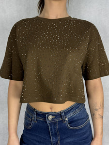 T- shirt girocollo con strass