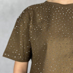 T- shirt girocollo con strass L8586 CIOCCOLATO OFELIA 