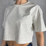 T- shirt girocollo con strass L8586 MELANGE OFELIA 