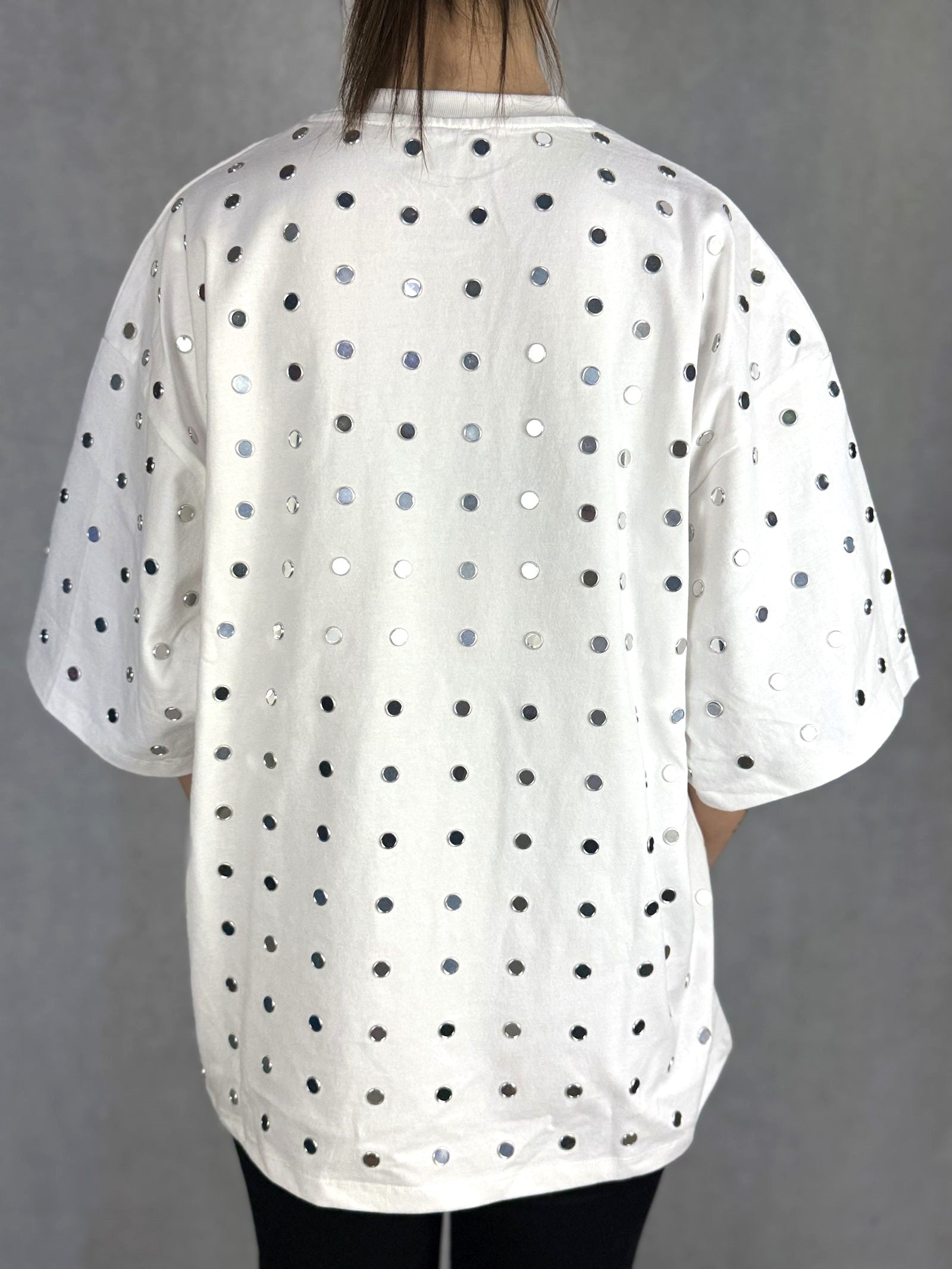 T- shirt mezze maniche con specchietti LC240339 BIANCO OFELIA 