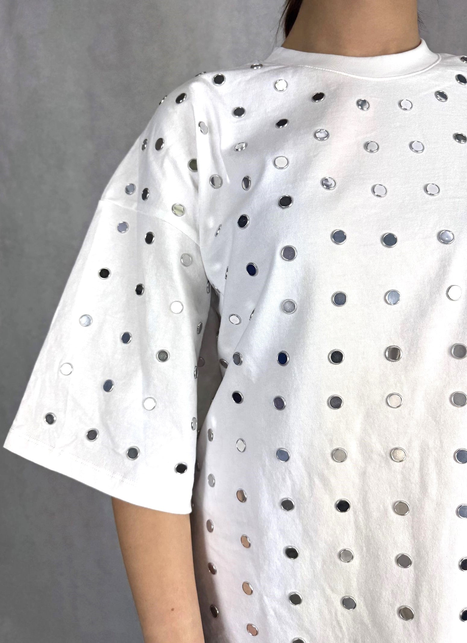 T- shirt mezze maniche con specchietti LC240339 BIANCO OFELIA 