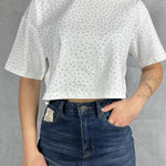 T- shirt corta girocollo con strass LC240341 BIANCO OFELIA 