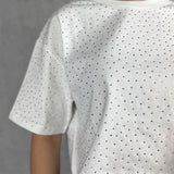 T- shirt corta girocollo con strass LC240341 BIANCO OFELIA 