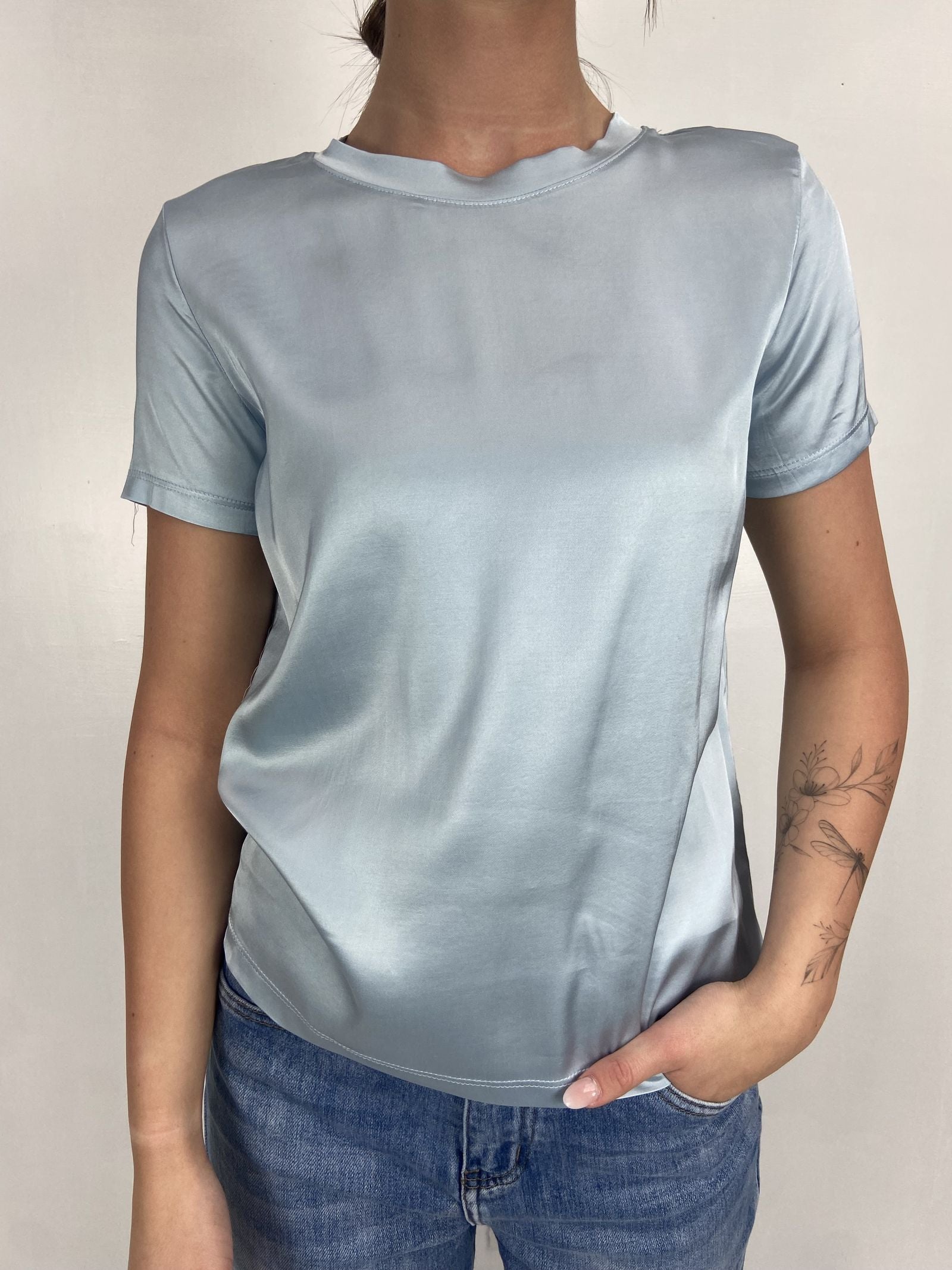 T-shirt lucida girocollo MM203633 AZZURRO OFELIA 