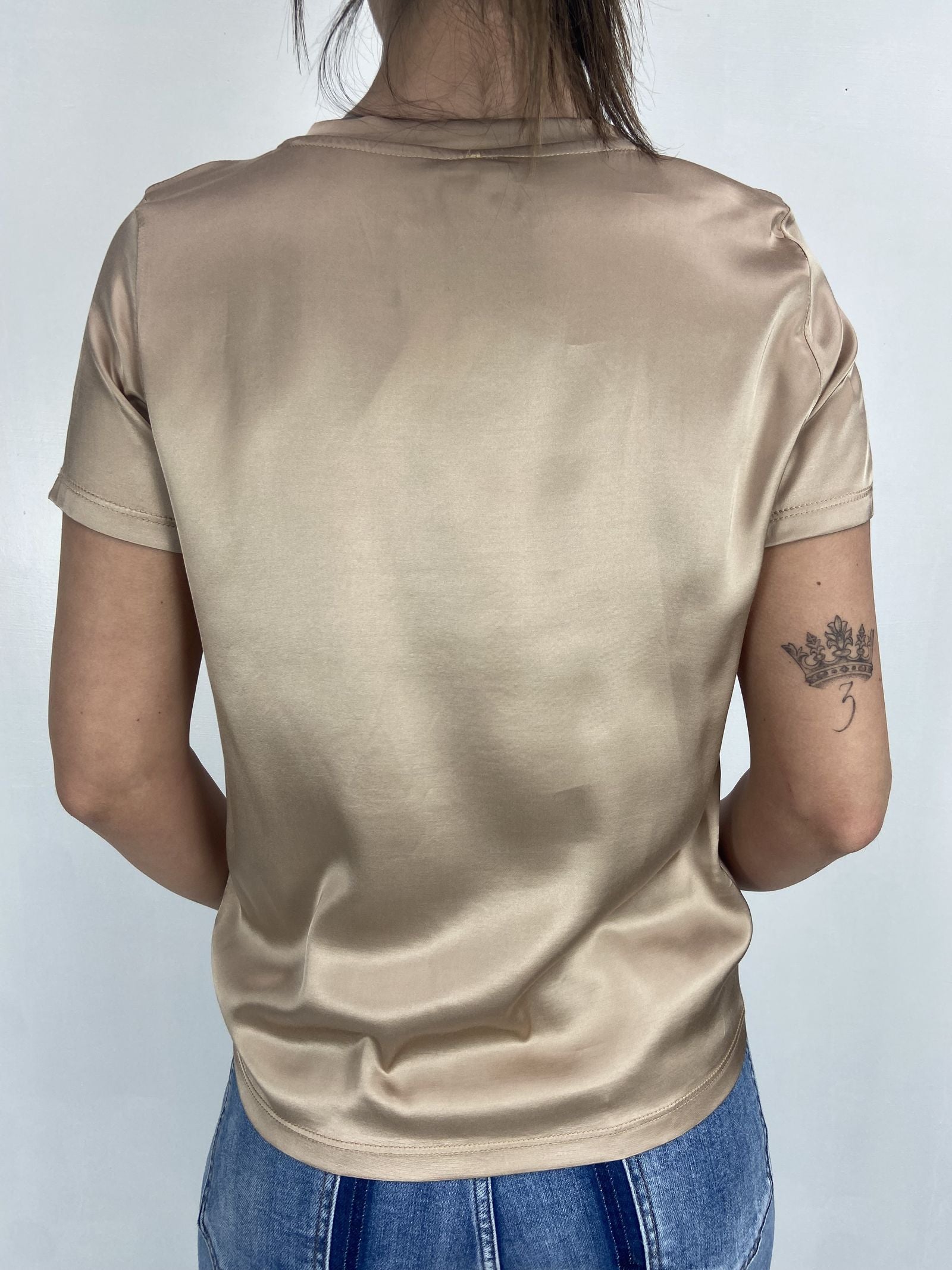 T-shirt lucida girocollo MM203633 CIOCCOLATO OFELIA 