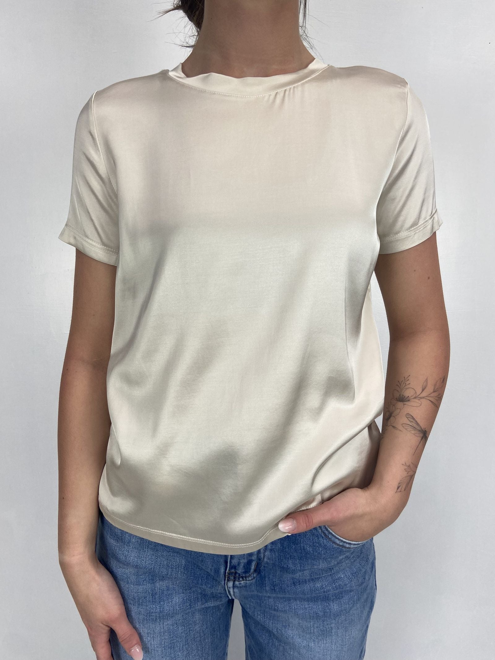 T-shirt lucida girocollo MM203633 CREMA OFELIA 