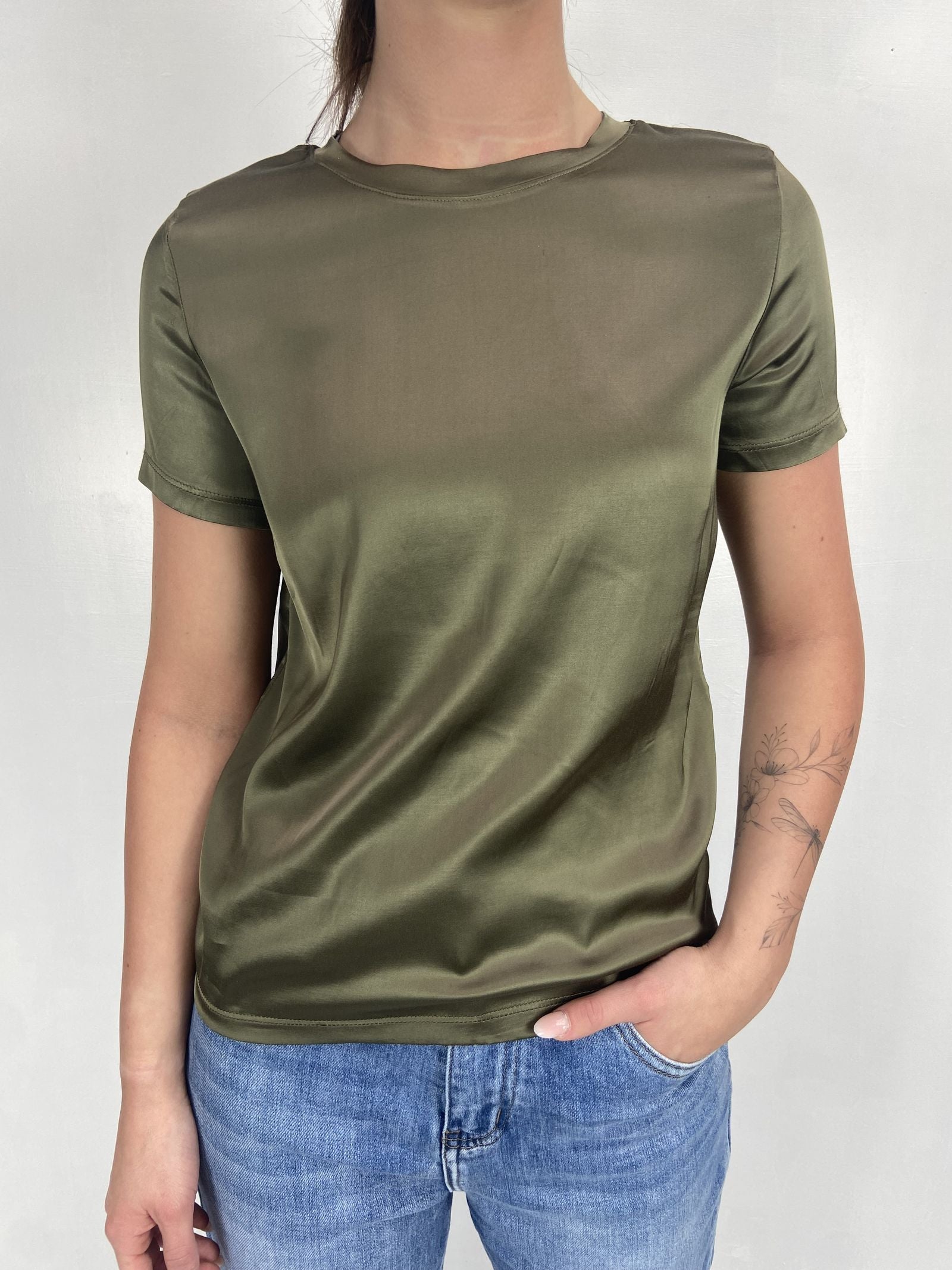 T-shirt lucida girocollo MM203633 MILITARE OFELIA 