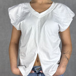 T- shirt scollo a V con manica a sbuffo OY6199 BIANCO OFELIA 