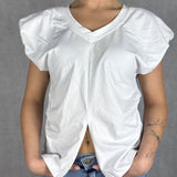 T- shirt scollo a V con manica a sbuffo OY6199 BIANCO OFELIA 