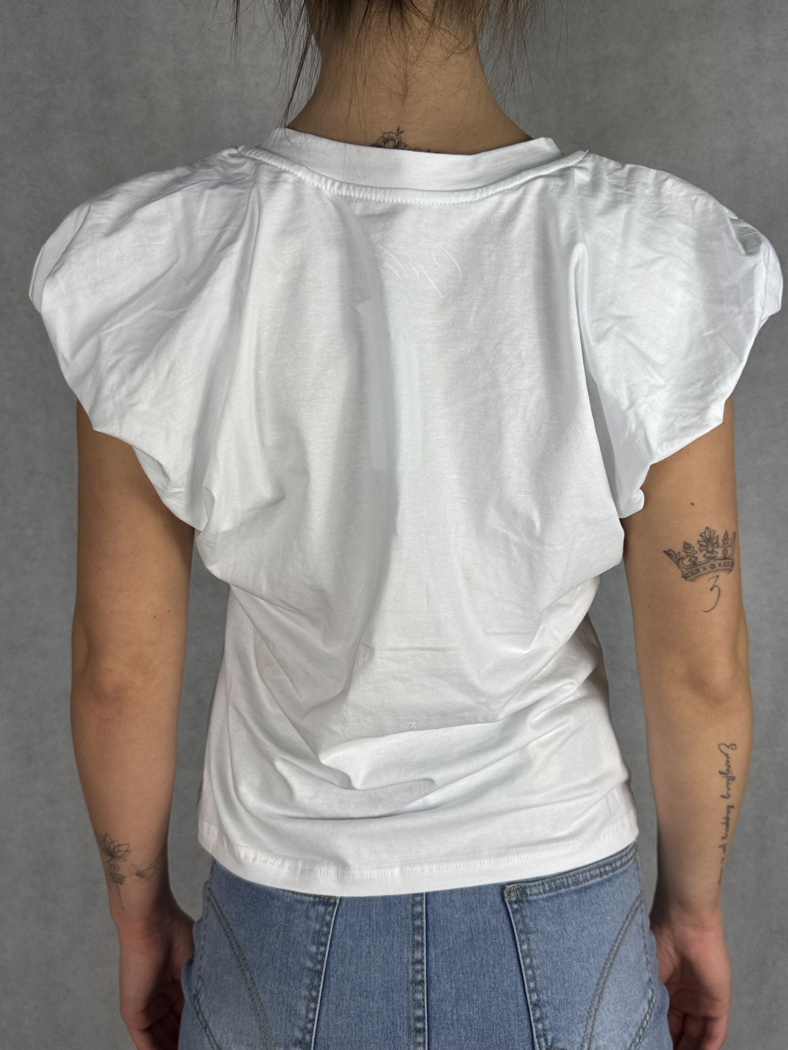 T- shirt scollo a V con manica a sbuffo OY6199 BIANCO OFELIA 