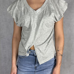 T- shirt scollo a V con manica a sbuffo OY6199 GRIGIO OFELIA 