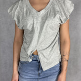 T- shirt scollo a V con manica a sbuffo OY6199 GRIGIO OFELIA 
