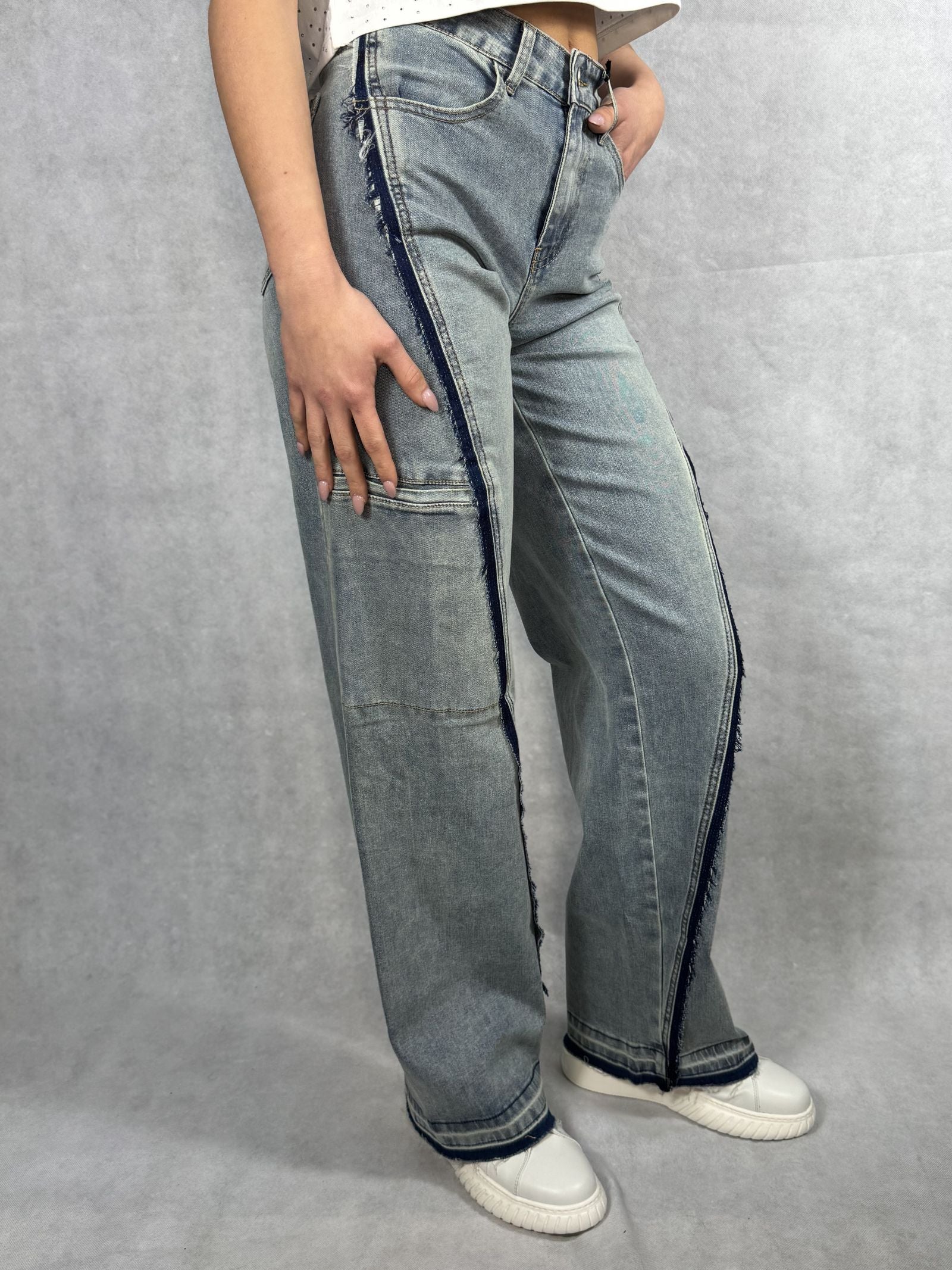 Jeans vita con tascone sulla gamba YW1128 DENIM OFELIA 