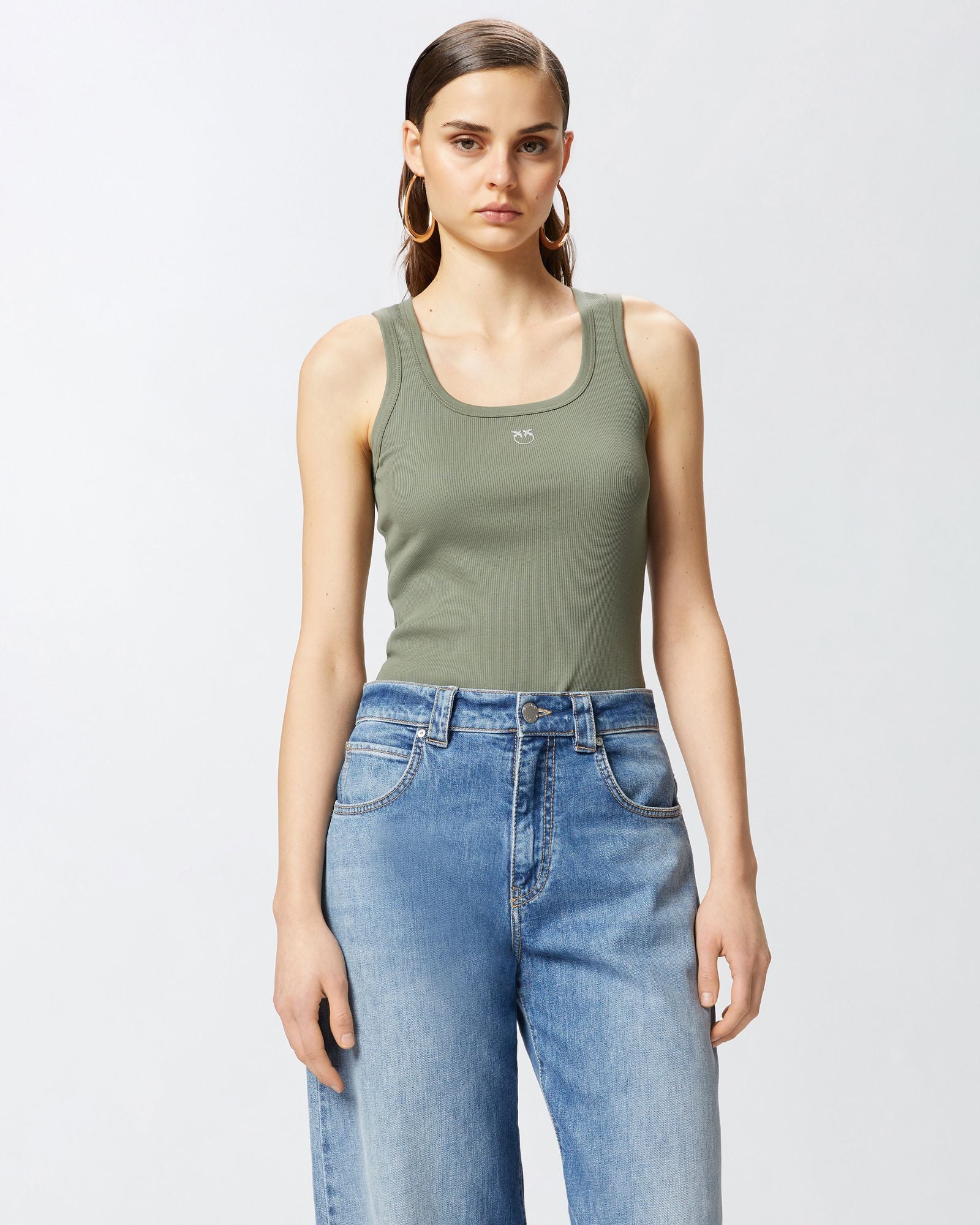 Top canotta a costine con logo uccellini 100807-A2C1 I53 PINKO 