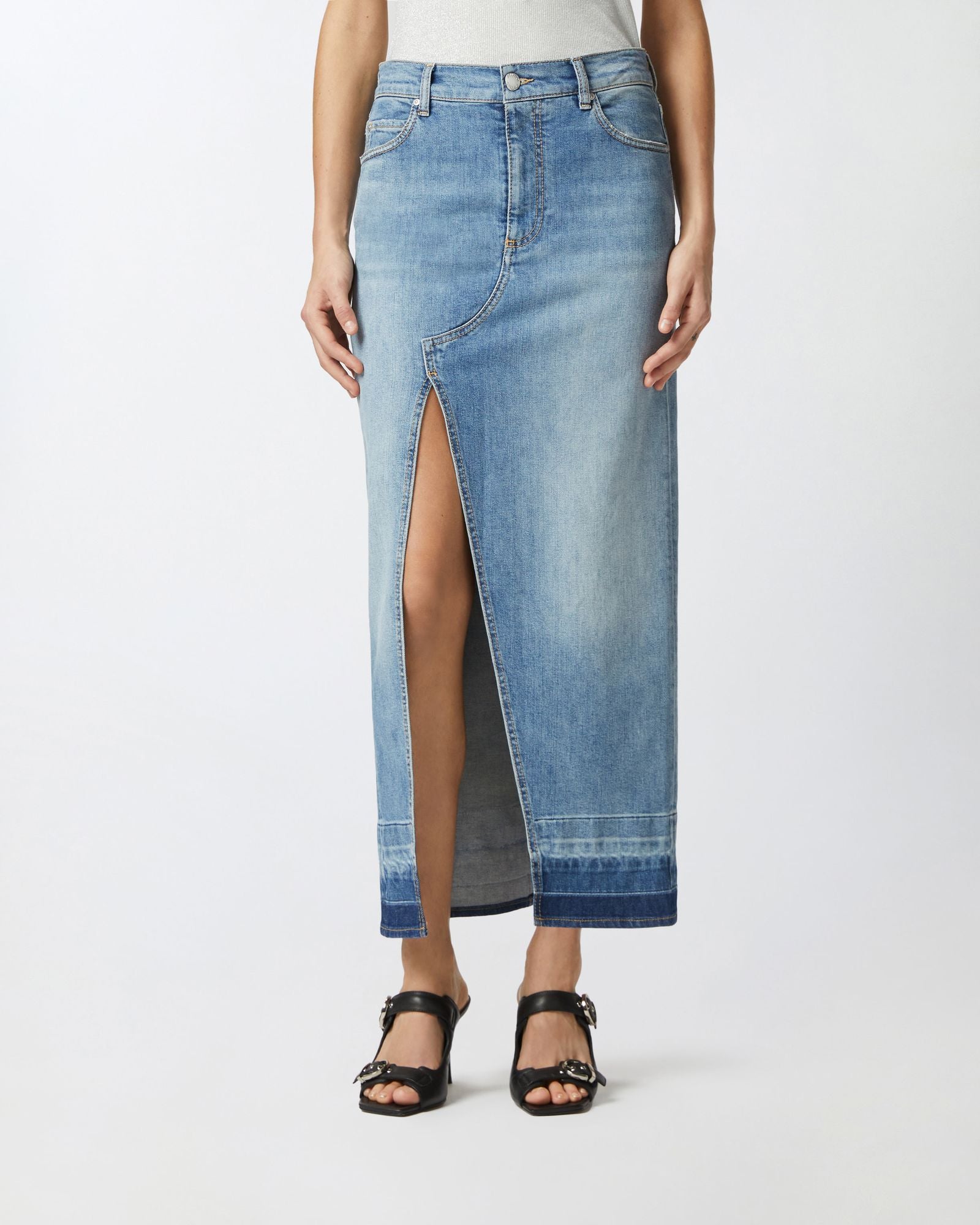 Gonna lunga in denim con spacco davanti 104628-A2EA PJE PINKO 