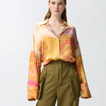 Camicia in satin stampa paesaggio 104864-A2G0 CN4 PINKO 