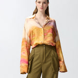 Camicia in satin stampa paesaggio 104864-A2G0 CN4 PINKO 