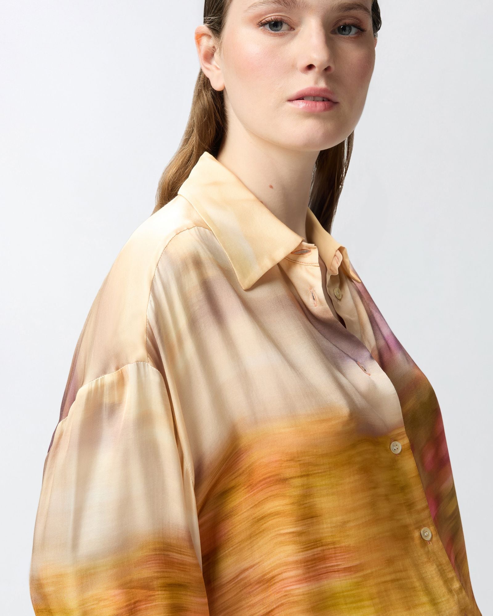 Camicia in satin stampa paesaggio 104864-A2G0 CN4 PINKO 