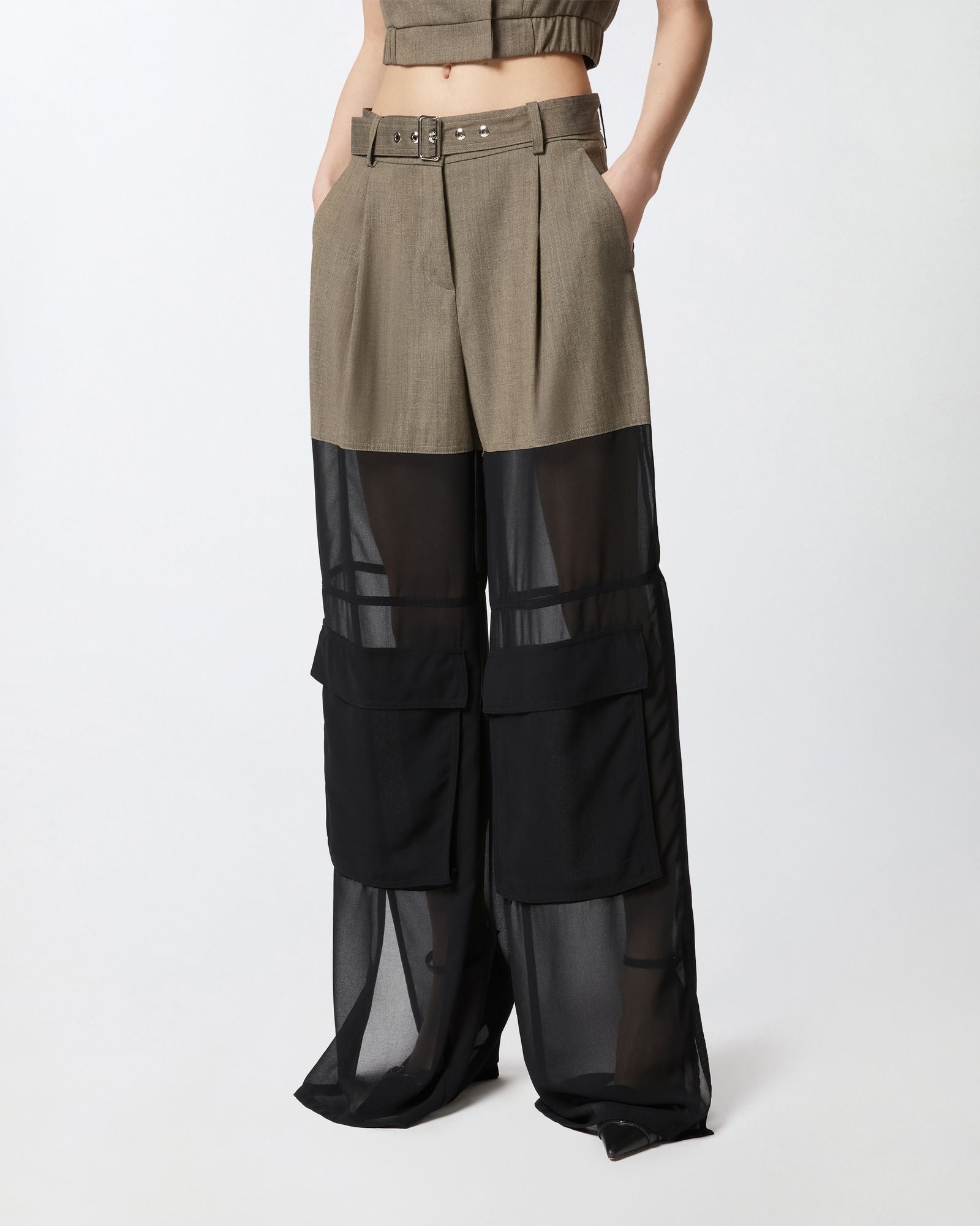 Pantalone cargo con georgette semitrasparente 104908-A2HC L67 PINKO 