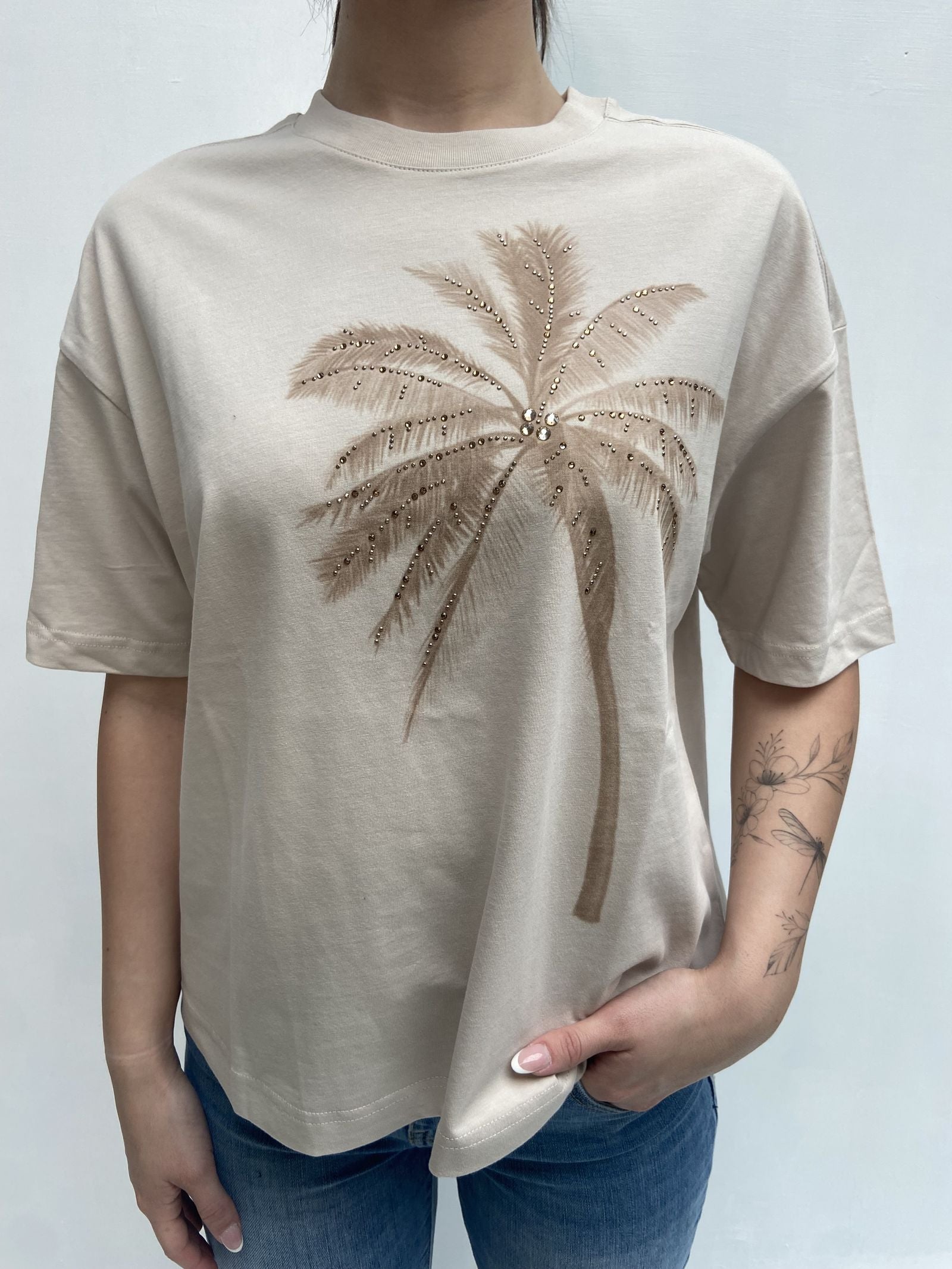 T-shirt con stampa TS301 BEIGE TOP-TEE 