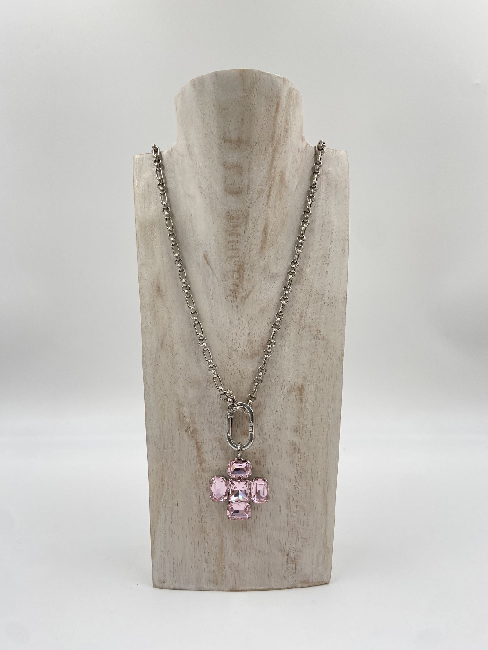 Ciondolo Croce Quadrata Rosa - Alevà CROCEQUADRA ARGENTOROSA ALEVA' 