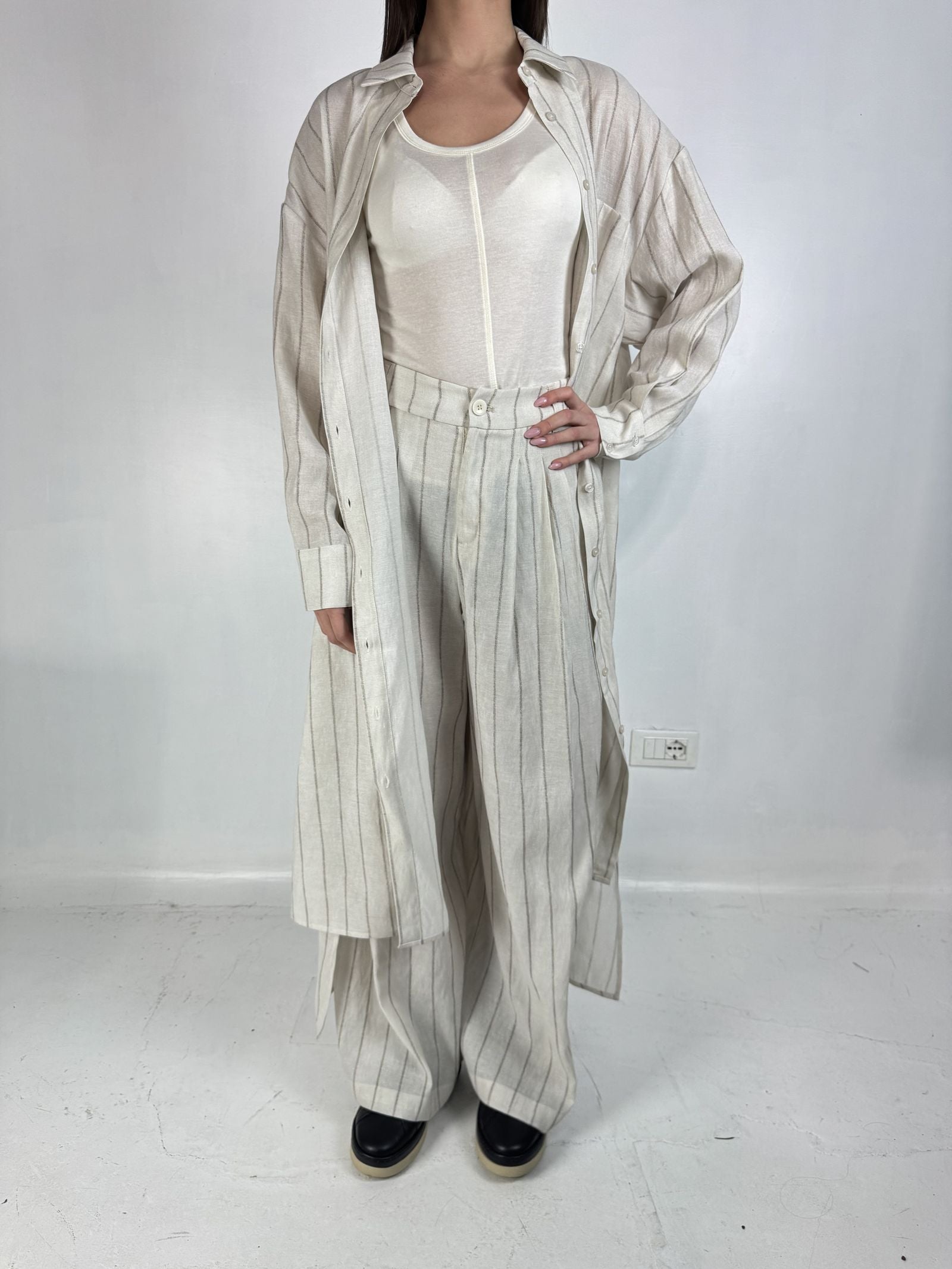 Camicia lunga con motivo a righe - Eleh SS260273 ECRU ELEH 