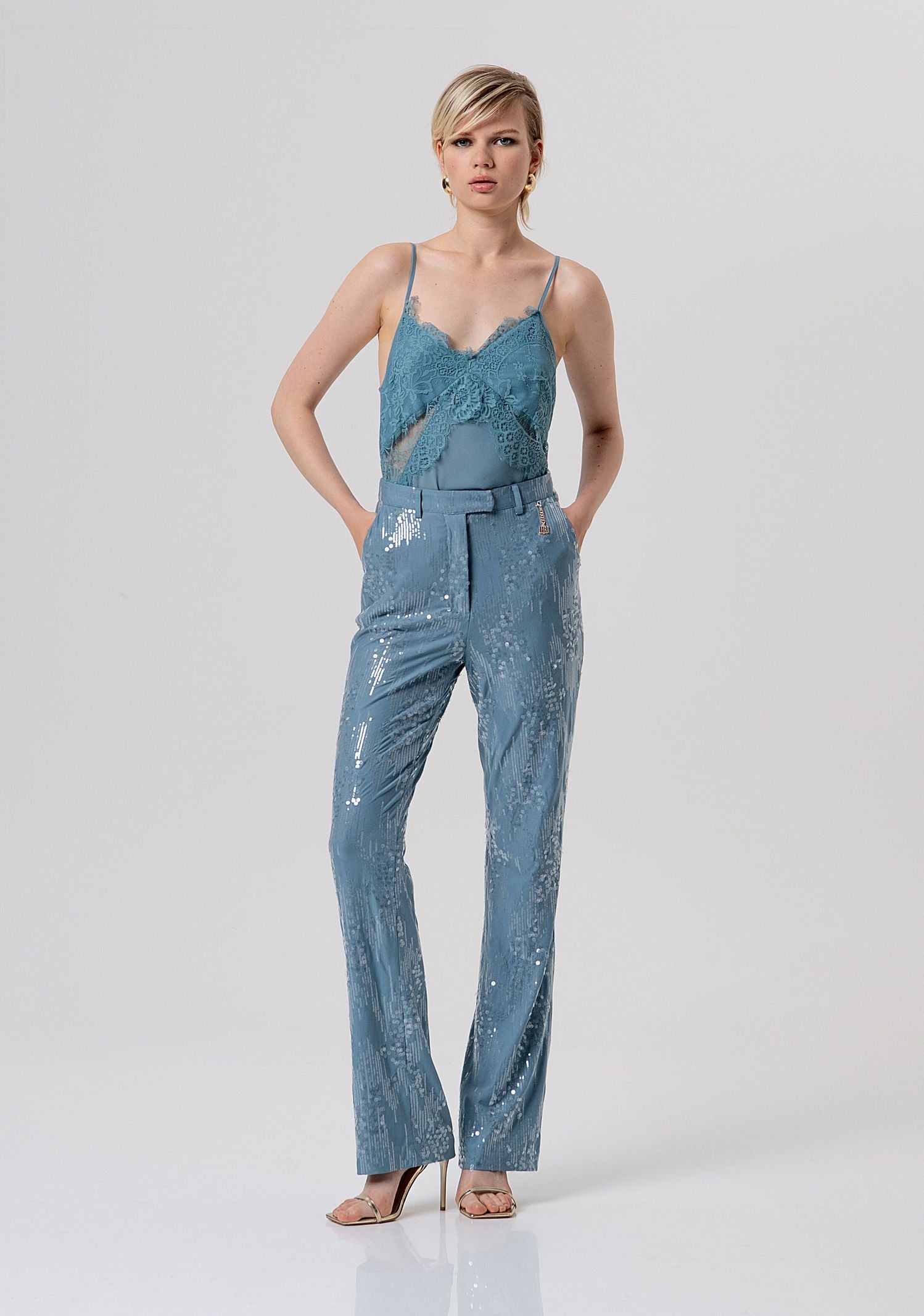 Pantalone flare con paillettes - Fracomina FQ26SV3002W498N6 C33 FRACOMINA 