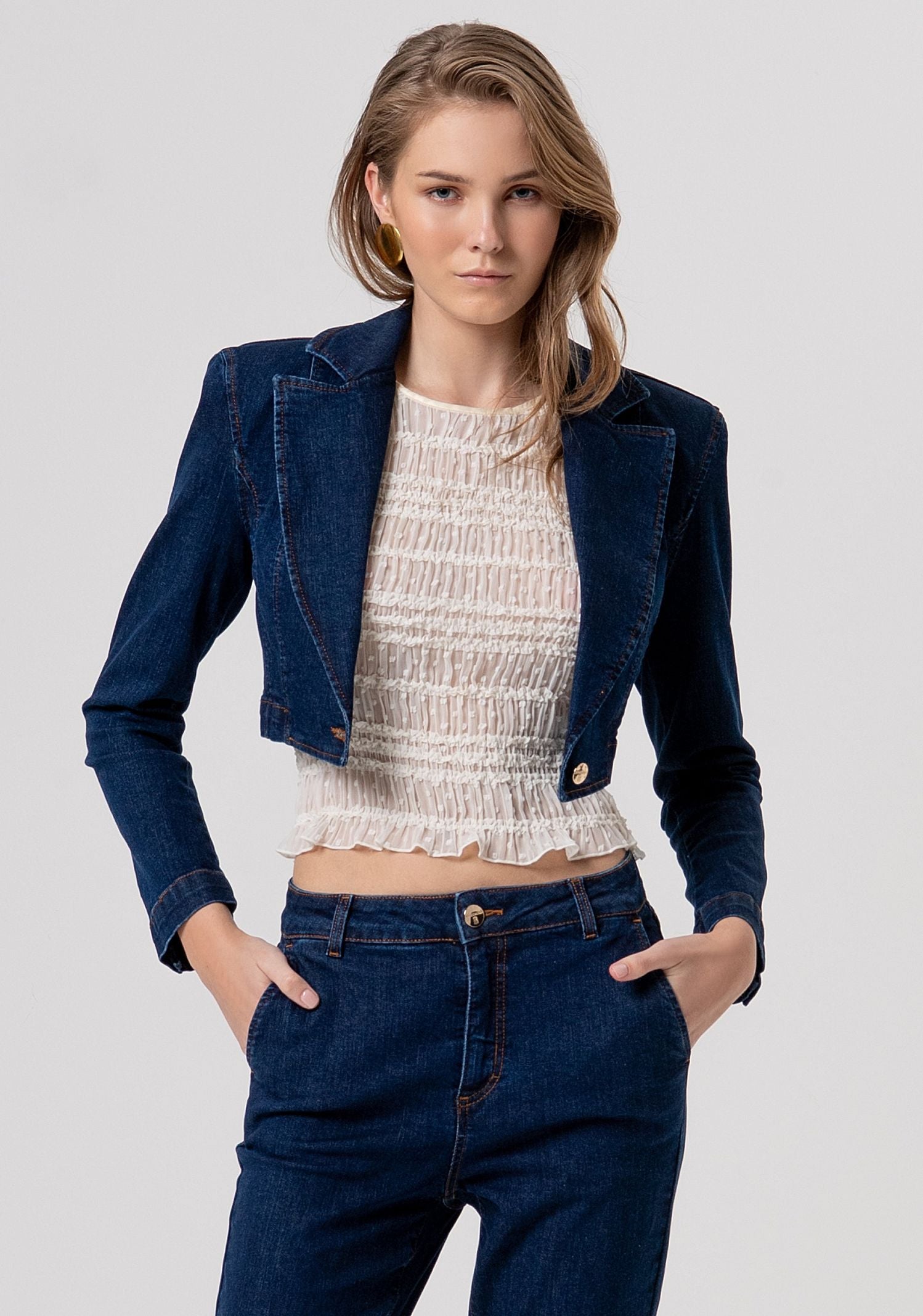 Giacca crop in denim con spalline - Fracomina FR26SJ1016D46093 L23 FRACOMINA 