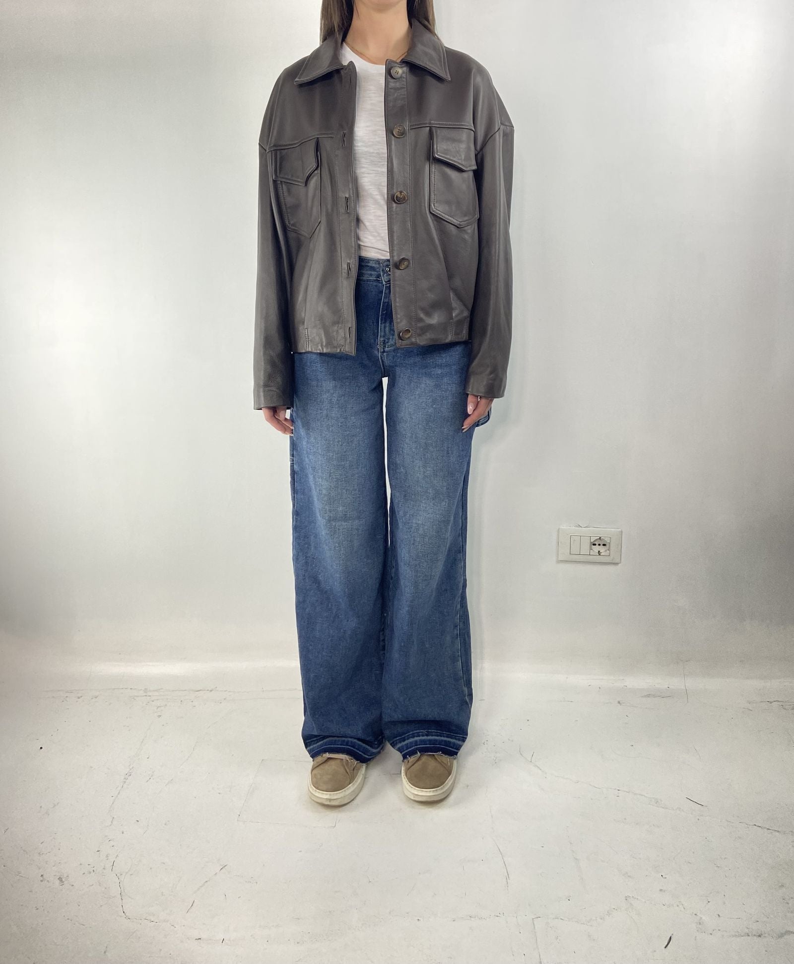 Giubbotto bomber in pelle P105 MORO OFELIA 