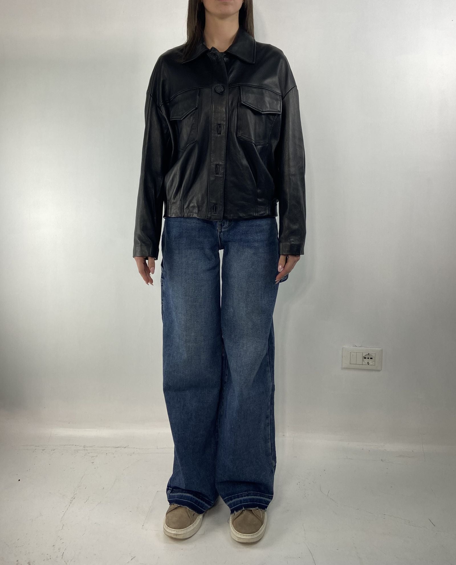 Giubbotto bomber in pelle P105 NERO OFELIA 
