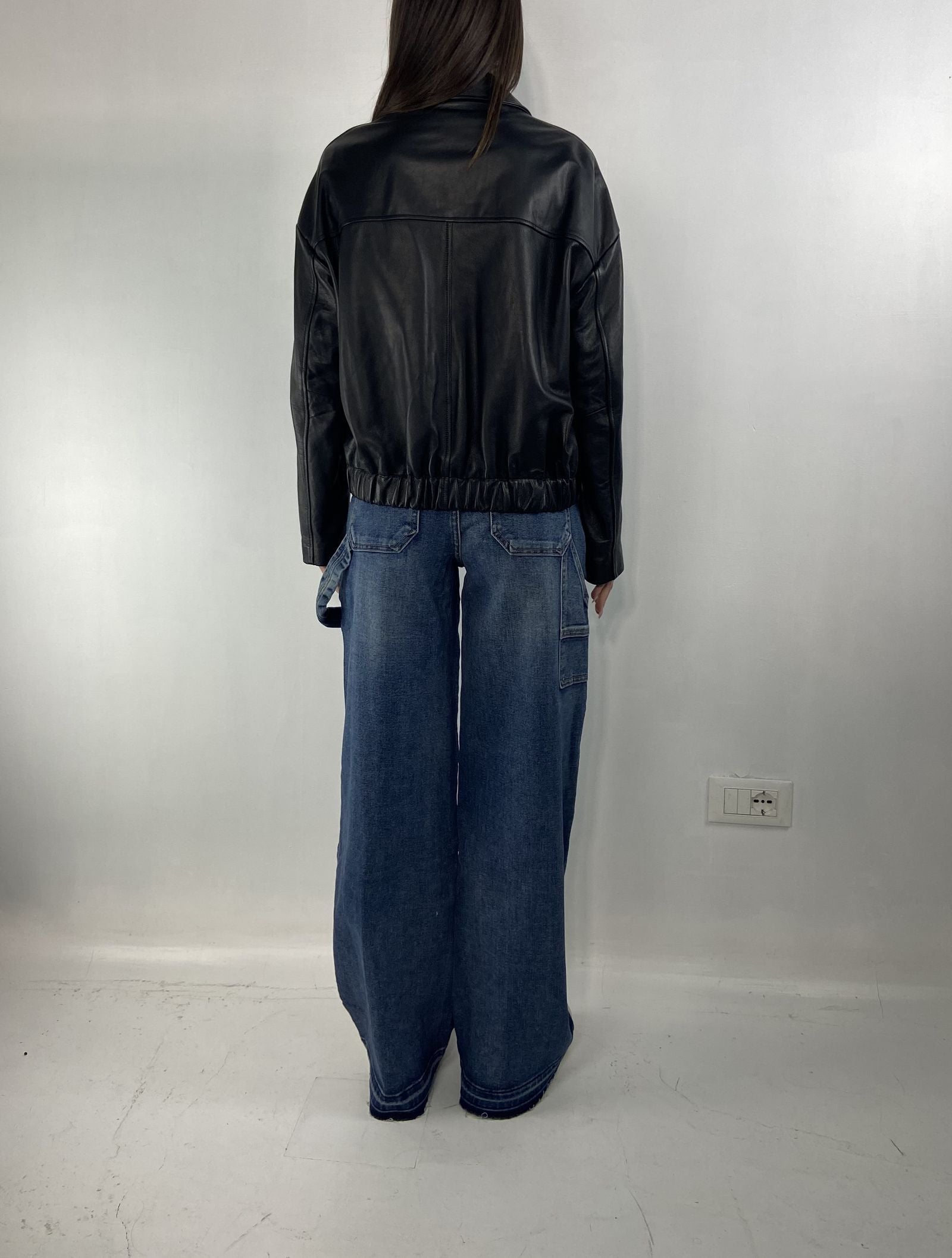 Giubbotto bomber in pelle P105 NERO OFELIA 