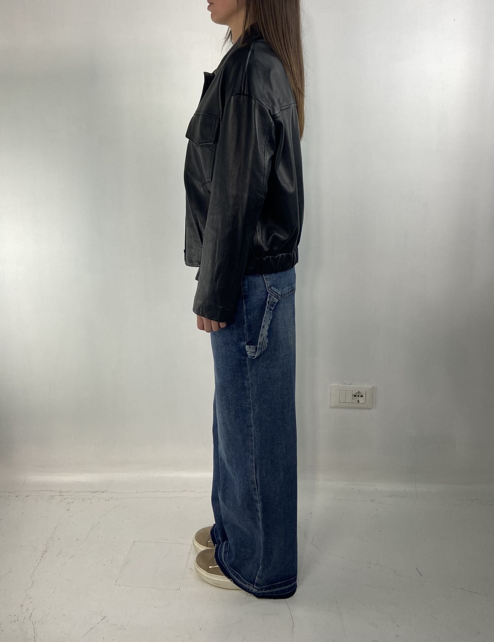 Giubbotto bomber in pelle P105 NERO OFELIA 